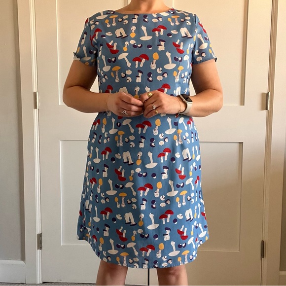 Sm wardrobe Blue Mushroom Print Midi Dress Size Large - Picture 3 of 9
